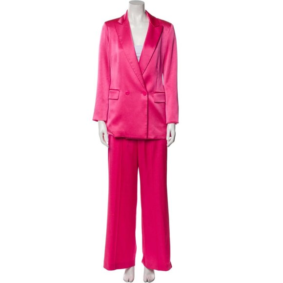 Alice + Olivia Pink Satin Boyfriend Blazer Pant Suit Set Size 4 Double Breasted - Picture 1 of 7